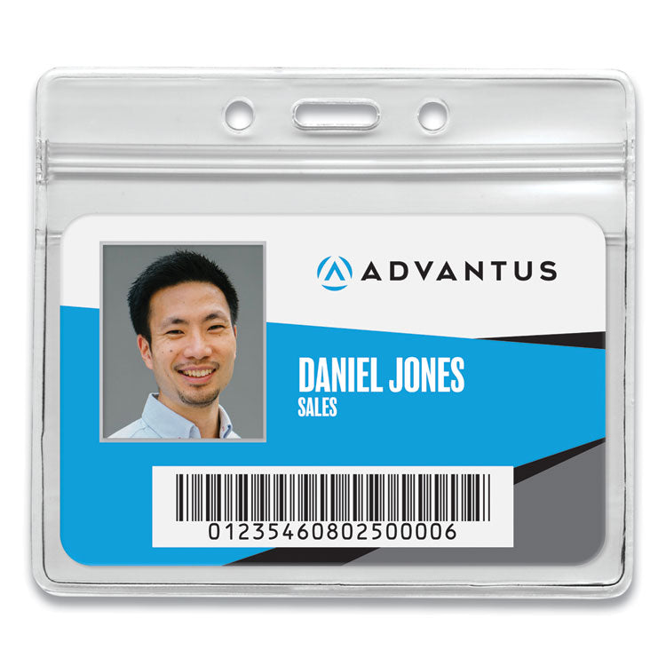 Advantus - Resealable ID Badge Holders, Horizontal, Frosted 4.13" x 3.75" Holder, 3.75" x 2.62" Insert, 50/Pack