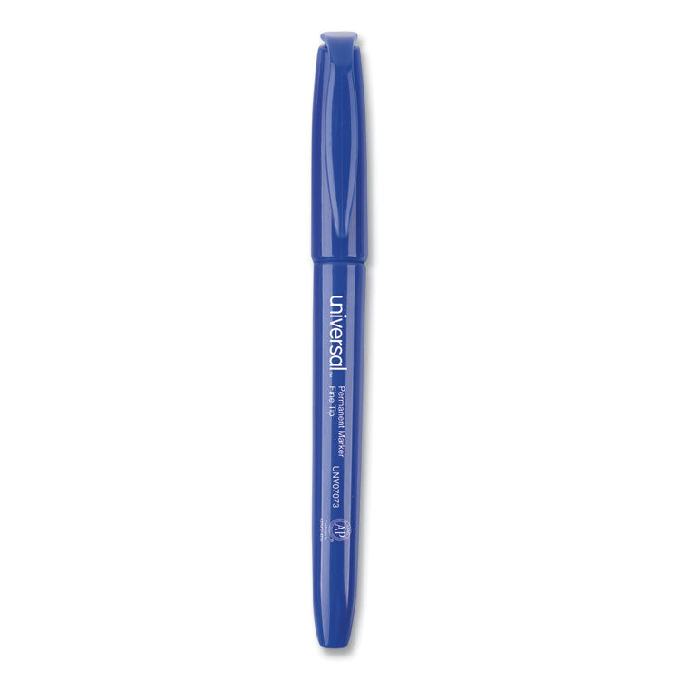 Universal - Pen-Style Permanent Marker, Fine Bullet Tip, Blue, Dozen