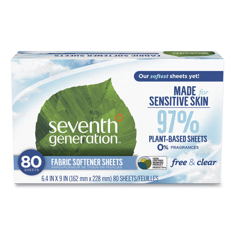 Seventh Generation - Natural Fabric Softener Sheets, Unscented, 80 Sheets/Box, 4/Carton