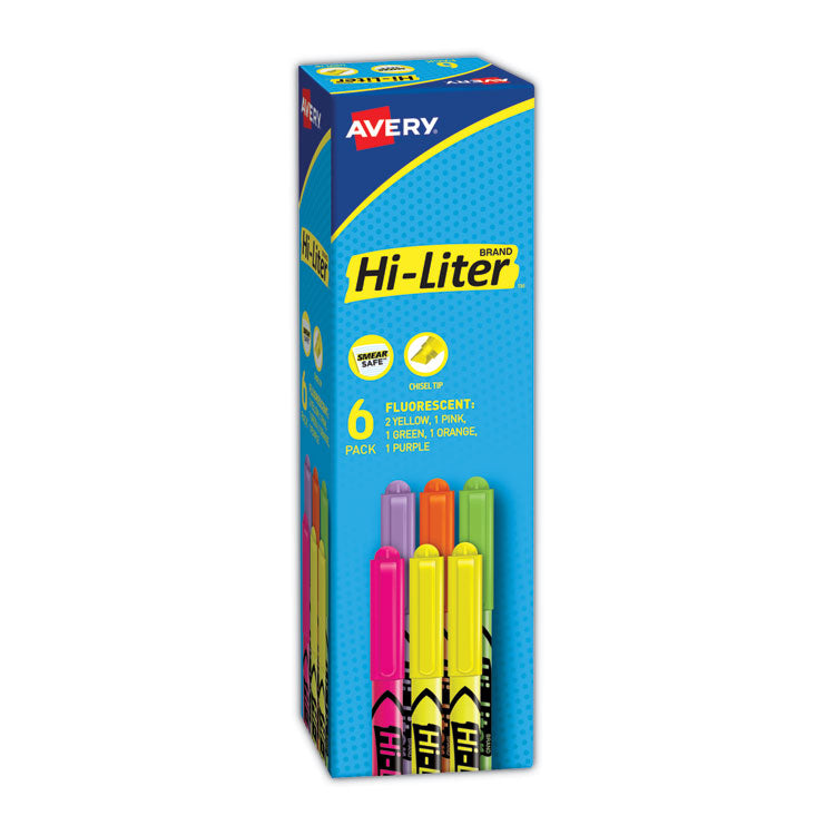 Avery - HI-LITER Pen-Style Highlighters, Assorted Ink Colors, Chisel Tip, Assorted Barrel Colors, 6/Set