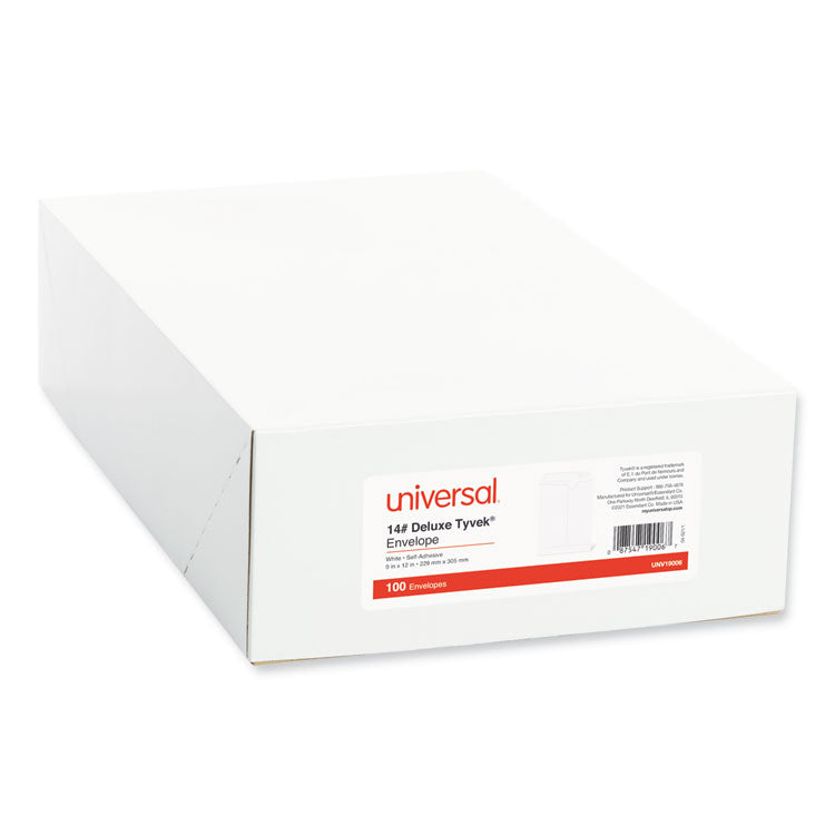 Universal - Deluxe Tyvek Envelopes, #10 1/2, Square Flap, Self-Adhesive Closure, 9 x 12, White, 100/Box