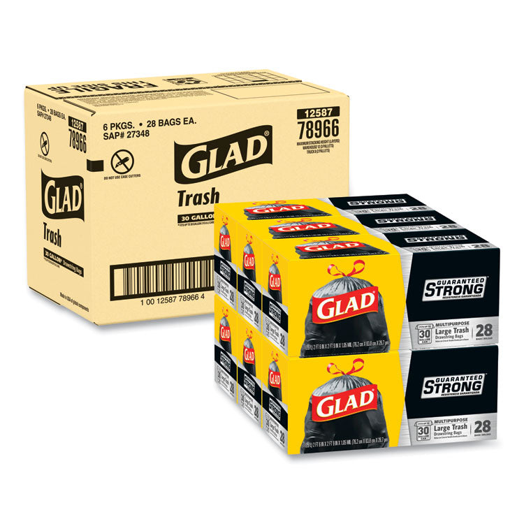 Glad - Drawstring Large Trash Bags, 30 gal, 1.05 mil, 30" x 33", Black, 90/Carton