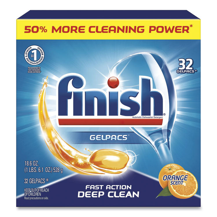 FINISH - Dish Detergent Gelpacs, Orange Scent, Box of 32 Gelpacs, 8 Boxes/Carton