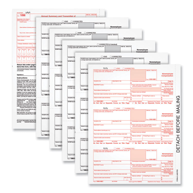 TOPS - Five-Part 1099-NEC Tax Forms, 8.5 x 11, 3/Page, 50/Pack