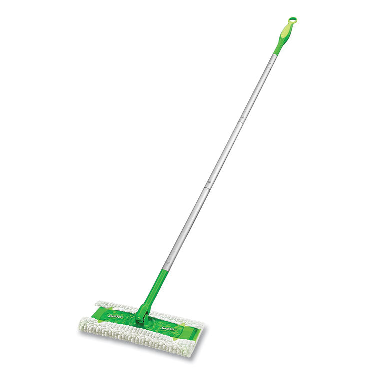 Swiffer - Sweeper Mop, 10 x 4.8 White Cloth Head, 46" Green/Silver Aluminum/Plastic Handle