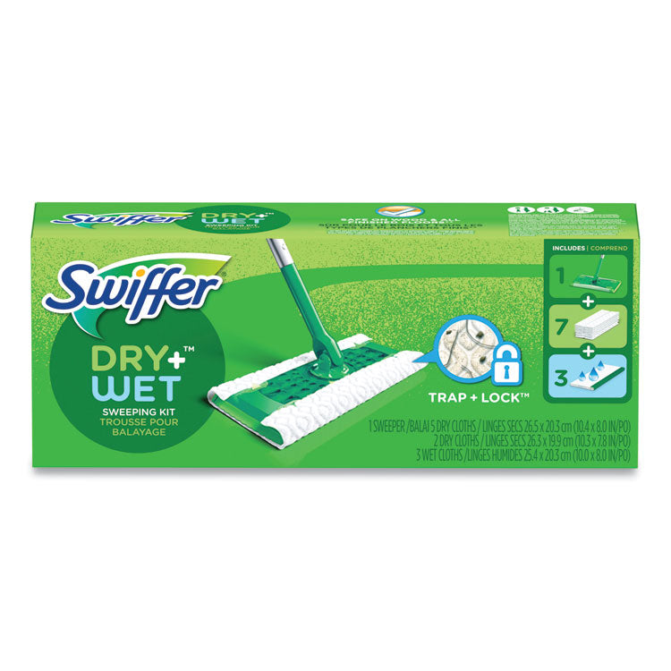 Swiffer - Sweeper Mop, 10 x 4.8 White Cloth Head, 46" Green/Silver Aluminum/Plastic Handle, 6/Carton