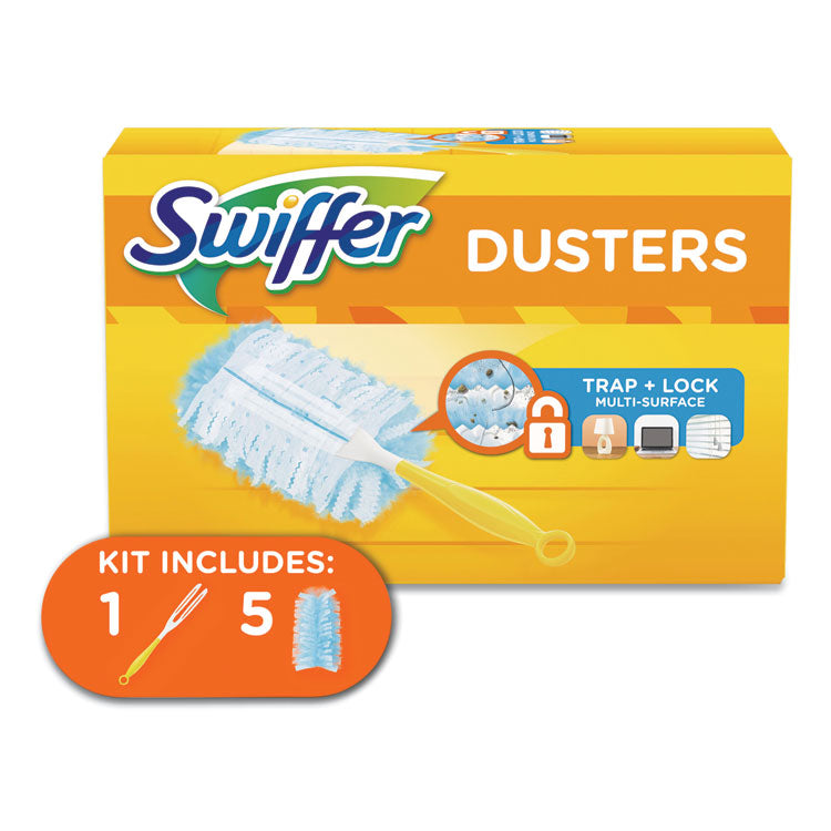 Swiffer - Dusters Starter Kit, Dust Lock Fiber, 6" Handle, Blue/Yellow