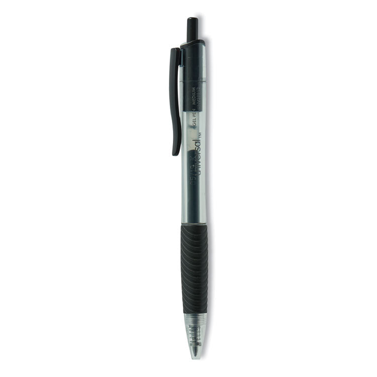 Universal - Comfort Grip Gel Pen, Retractable, Medium 0.7 mm, Black Ink, Smoke Barrel, Dozen