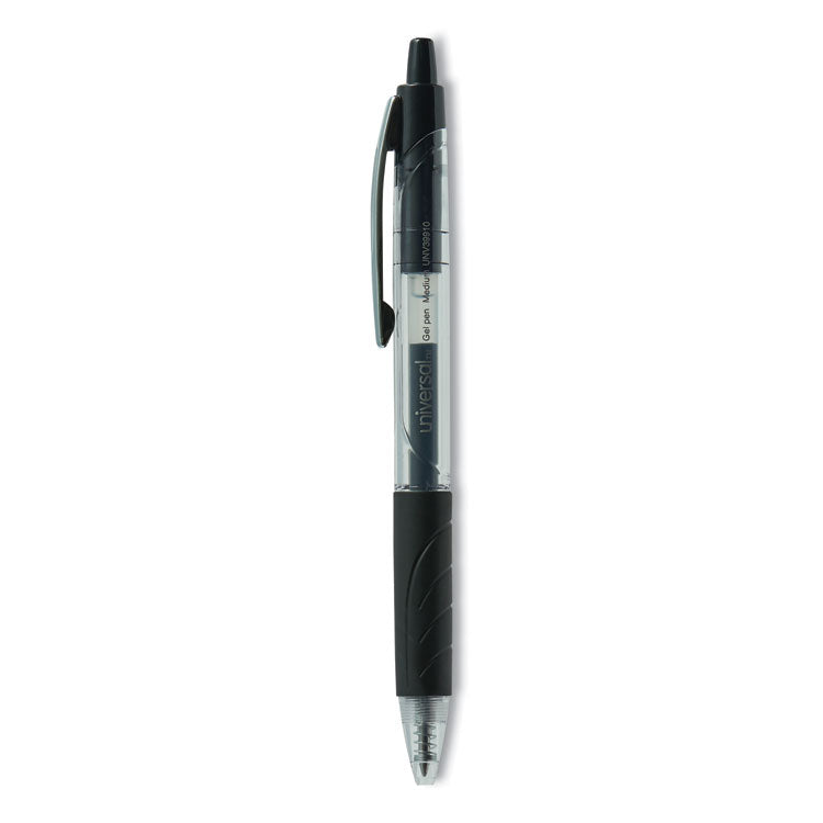 Universal - Comfort Grip Gel Pen, Retractable, Medium 0.7 mm, Black Ink, Clear/Black Barrel, 36/Pack