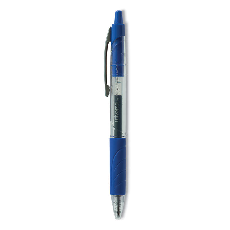 Universal - Comfort Grip Gel Pen, Retractable, Medium 0.7 mm, Blue Ink, Clear/Blue Barrel, 36/Pack