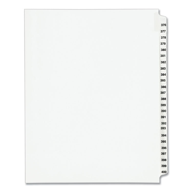 Avery - Preprinted Legal Exhibit Side Tab Index Dividers, Avery Style, 25-Tab, 376 to 400, 11 x 8.5, White, 1 Set, (1345)