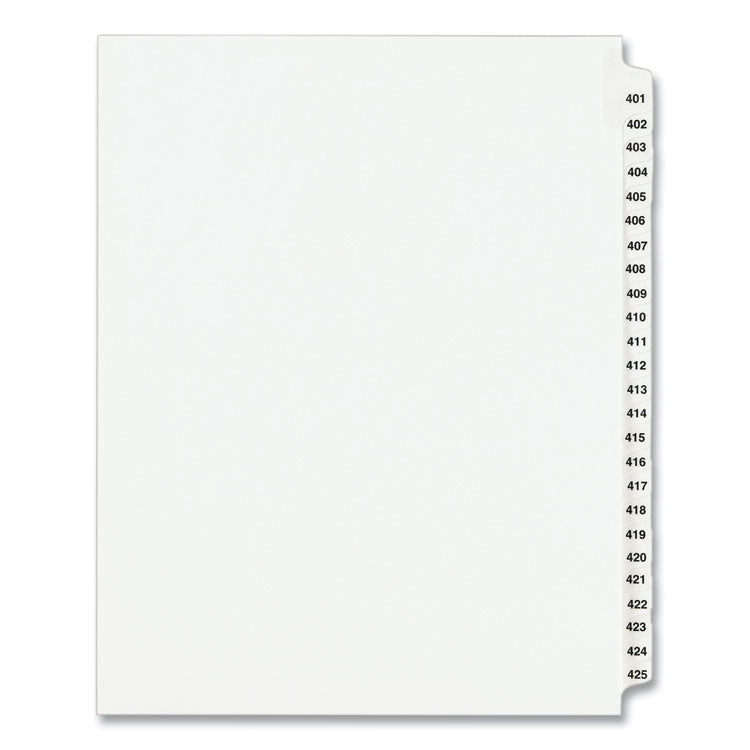 Avery - Preprinted Legal Exhibit Side Tab Index Dividers, Avery Style, 25-Tab, 401 to 425, 11 x 8.5, White, 1 Set, (1346)