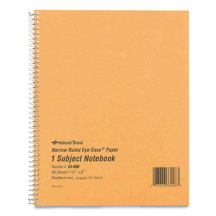 National - Single-Subject Wirebound Notebooks, Narrow Rule, Brown Paperboard Cover, (80) 10 x 8 Sheets
