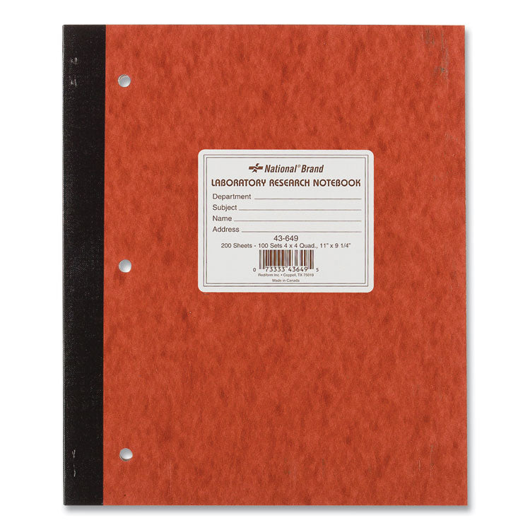 National - Duplicate Laboratory Notebooks, Stitched Binding, Quadrille Rule (4 sq/in), Brown Cover, (200) 11 x 9.25 Sheets