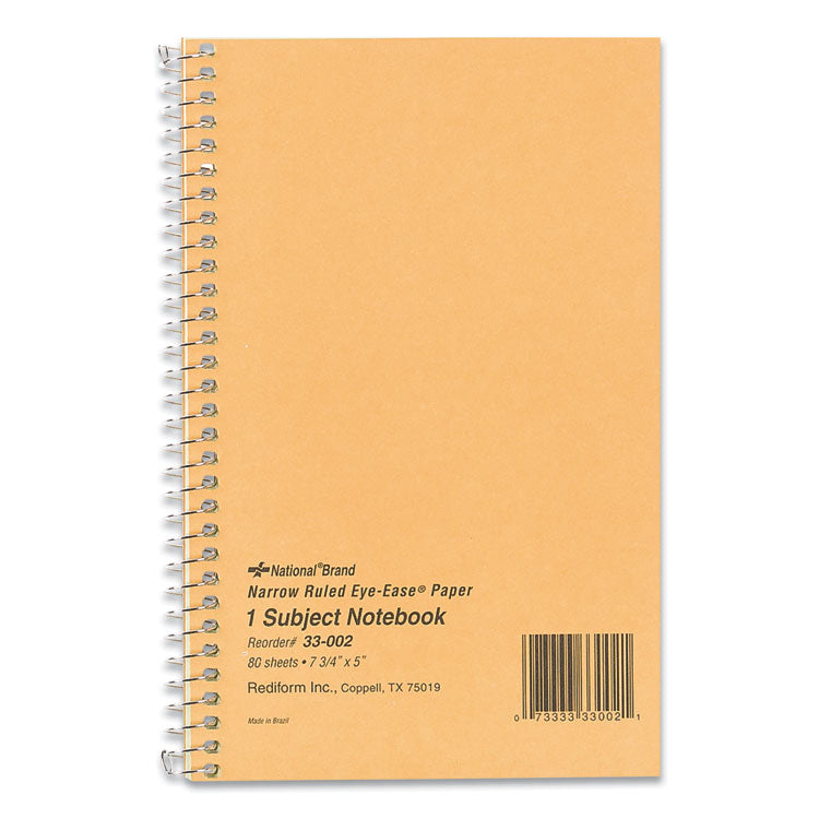 National - Single-Subject Wirebound Notebooks, Narrow Rule, Brown Paperboard Cover, (80) 7.75 x 5 Sheets