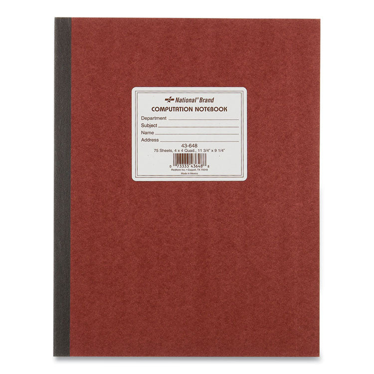 National - Computation Notebook, Quadrille Rule (4 sq/in), Brown Cover, (75) 11.75 x 9.25 Sheets