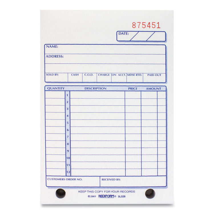 Rediform - Sales Book, 12 Lines, Three-Part Carbonless, 4.25 x 6.38, 50 Forms Total