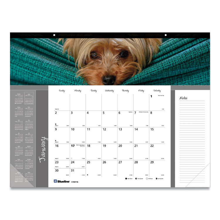 Blueline - Pets Collection Monthly Desk Pad, Puppies Photography, 22 x 17, Black Binding, Clear Corners, 12-Month (Jan to Dec): 2024