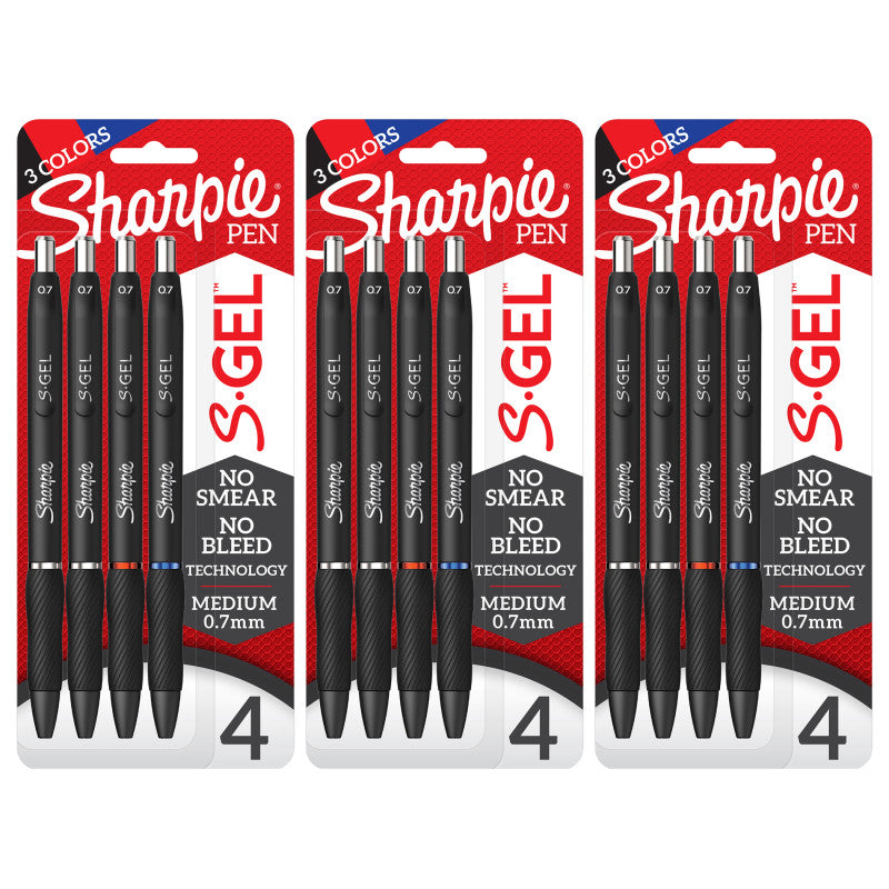 SHARPIE - S-Gel Gel Pens, Medium Point (0.7mm), Assorted Colors, 4 Per Pack, 3 Packs