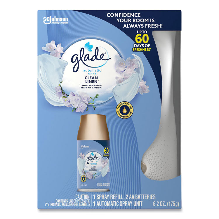 Glade - Automatic Spray Starter Kit, Spray Unit and Refill, White/Gold, Clean Linen