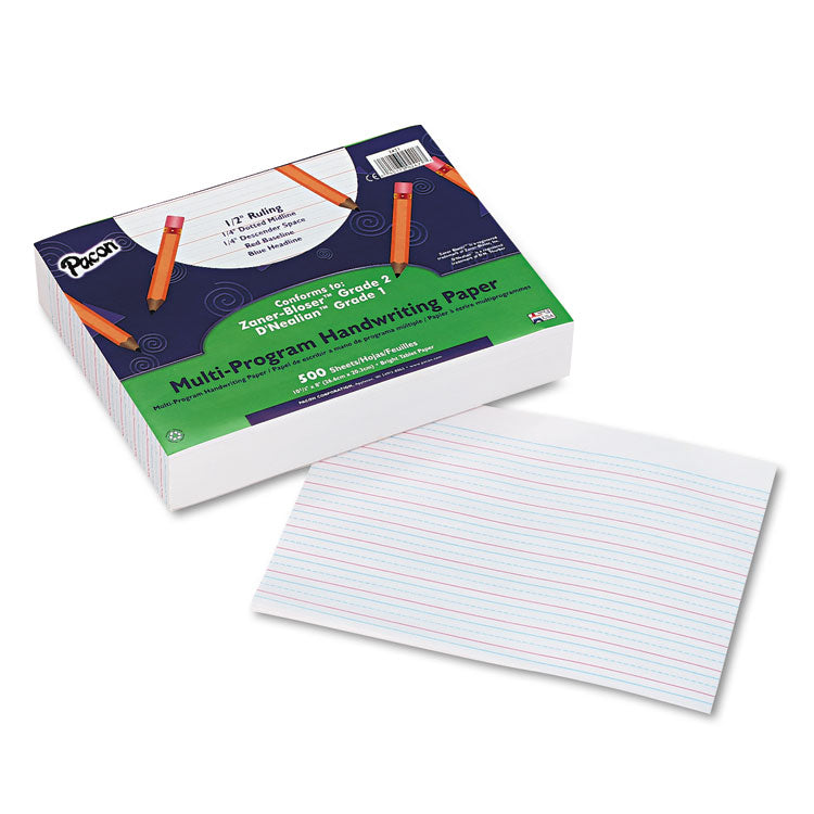 Pacon - Multi-Program Handwriting Paper, 16 lb, 1/2" Long Rule, One-Sided, 8 x 10.5, 500/Pack