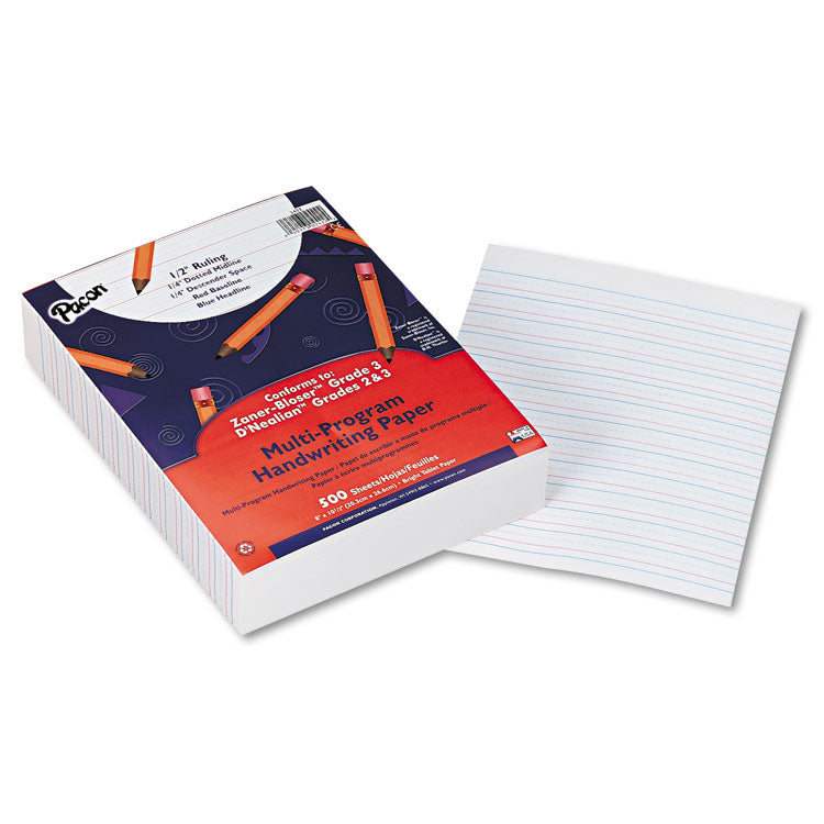 Pacon - Multi-Program Handwriting Paper, 16 lb, 1/2" Short Rule, One-Sided, 8 x 10.5, 500/Pack