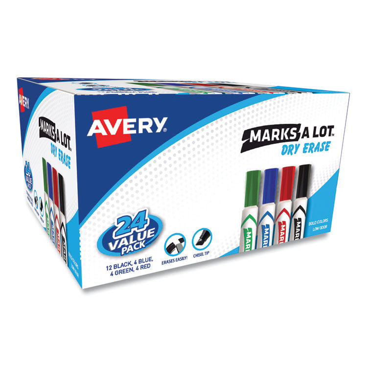 Avery - MARKS A LOT Desk-Style Dry Erase Marker Value Pack, Broad Chisel Tip, Assorted Colors, 24/Pack (98188)