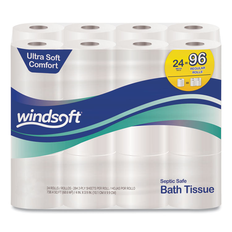 Windsoft - Premium Bath Tissue, Septic Safe, 2-Ply, White, 284 Sheets/Roll, 24 Rolls/Carton