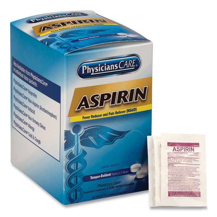PhysiciansCare - Aspirin Medication, Two-Pack, 50 Packs/Box