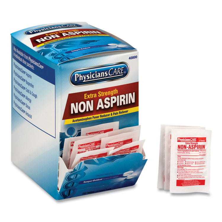 PhysiciansCare - Pain Relievers/Medicines, XStrength Non-Aspirin Acetaminophen, 2/Packet, 125 Packets/Box