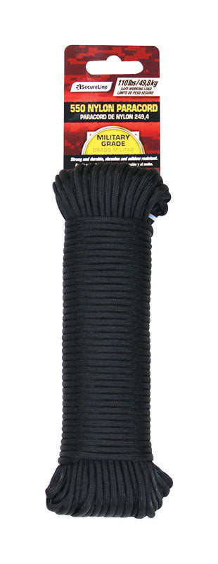 SECURELINE - SecureLine 5/32 in. D X 100 ft. L Black Braided Nylon Paracord