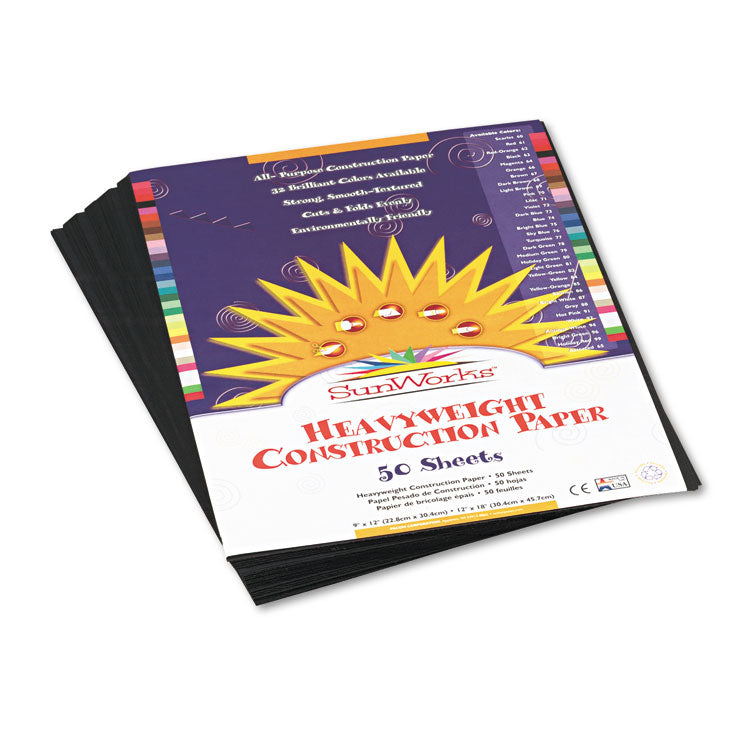 SunWorks - Construction Paper, 58 lb Text Weight, 9 x 12, Black, 50/Pack