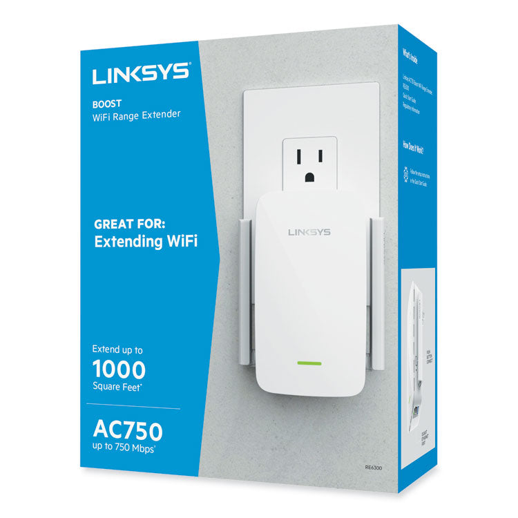 LINKSYS - AC750 BOOST Wi-Fi Extender, 1 Port, Dual-Band 2.4 GHz/5 GHz