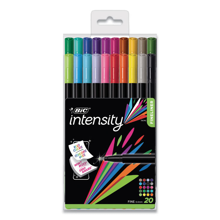 BIC - Intensity Porous Point Pen, Stick, Fine 0.4 mm, Assorted Ink and Barrel Colors, 20/Pack