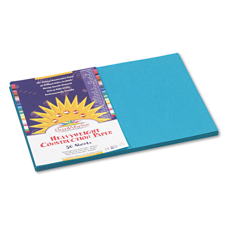 SunWorks - Construction Paper, 58 lb Text Weight, 12 x 18, Turquoise, 50/Pack