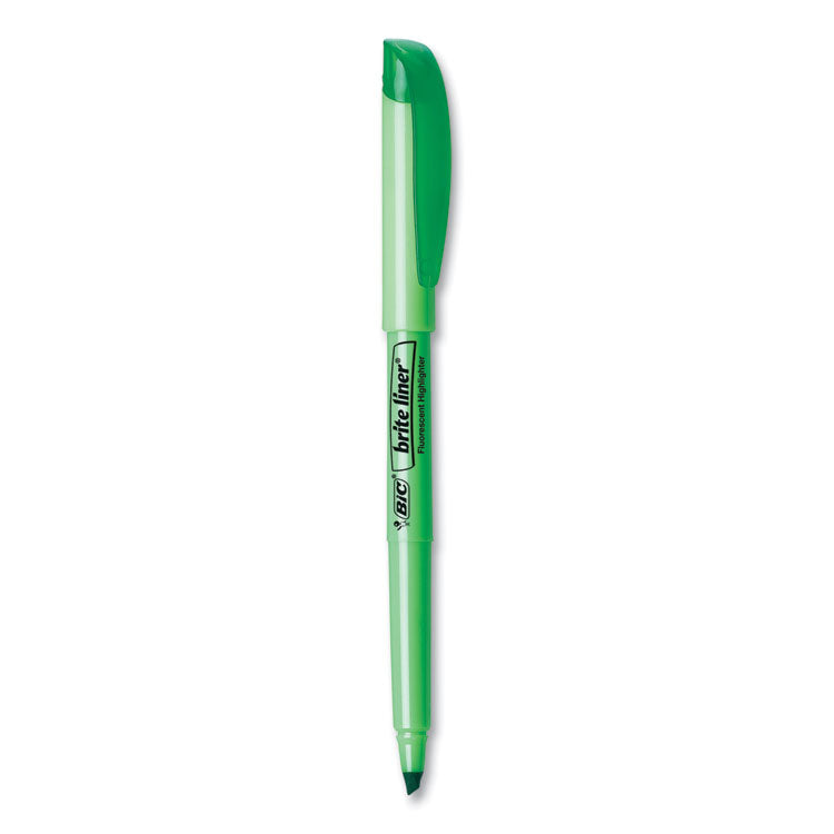 BIC - Brite Liner Highlighter, Fluorescent Green Ink, Chisel Tip, Green/Black Barrel, Dozen