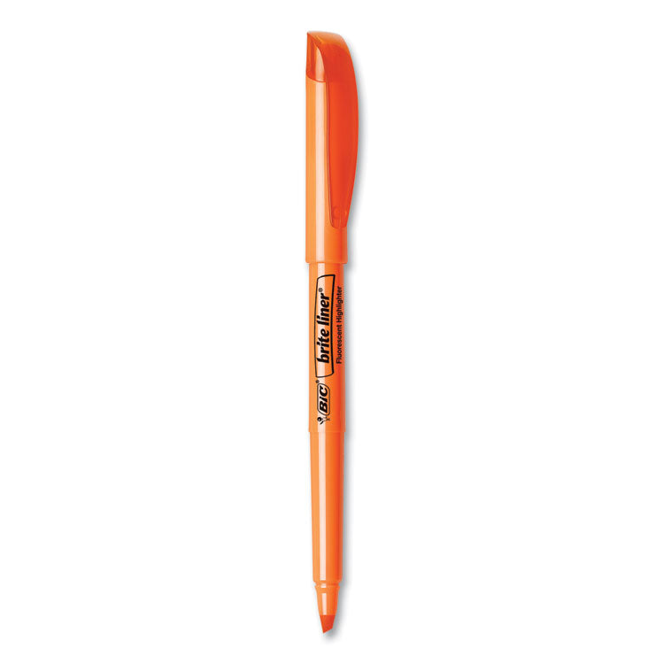 BIC - Brite Liner Highlighter, Fluorescent Orange Ink, Chisel Tip, Orange/Black Barrel, Dozen