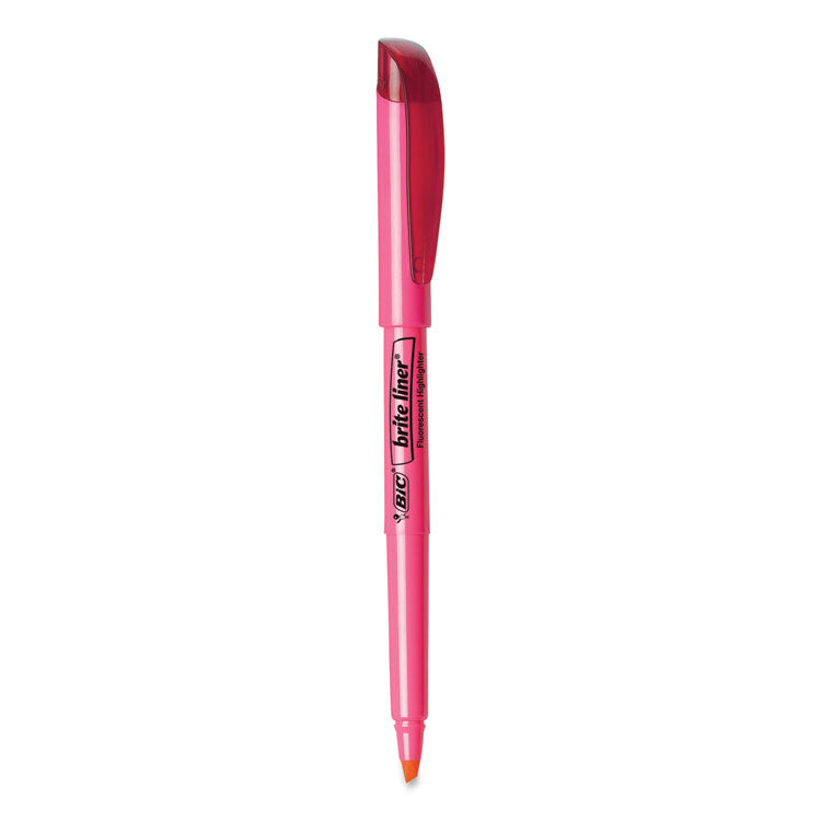 BIC - Brite Liner Highlighter, Fluorescent Pink Ink, Chisel Tip, Pink/Black Barrel, Dozen