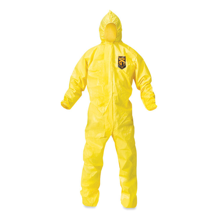 KleenGuard - A70 Chemical Spray Protection Coveralls, Hooded, Storm Flap, Large, Yellow, 12/Carton