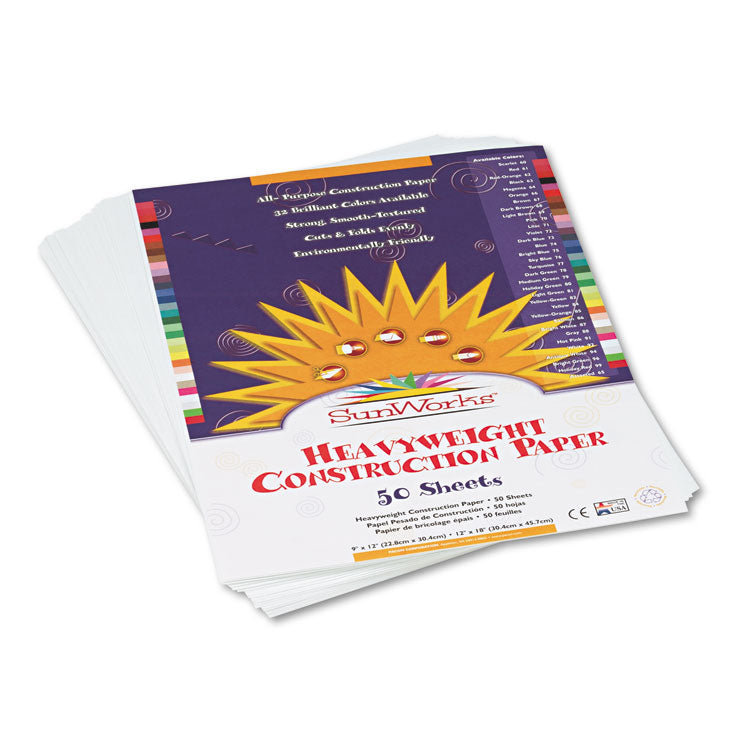 SunWorks - Construction Paper, 58 lb Text Weight, 9 x 12, Bright White, 50/Pack