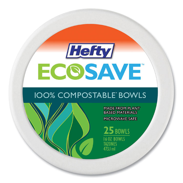 Hefty - ECOSAVE Tableware, Bowl, Bagasse, 16 oz, White, 25/Pack, 12 Packs/Carton