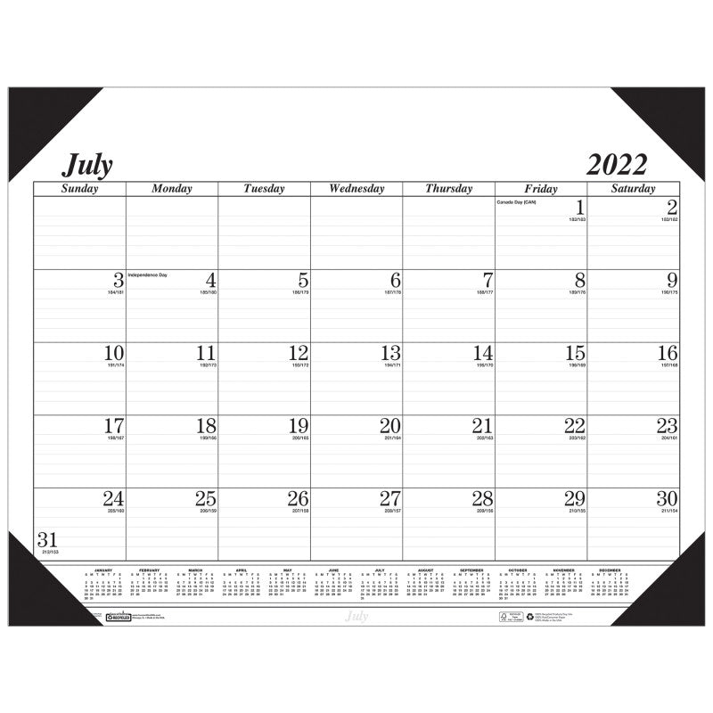 HOUSE OF DOOLITTLE - Monthly Academic Calendar Economy Desk Pad, 14 Months (Jul-Aug), 22" x 17", Black