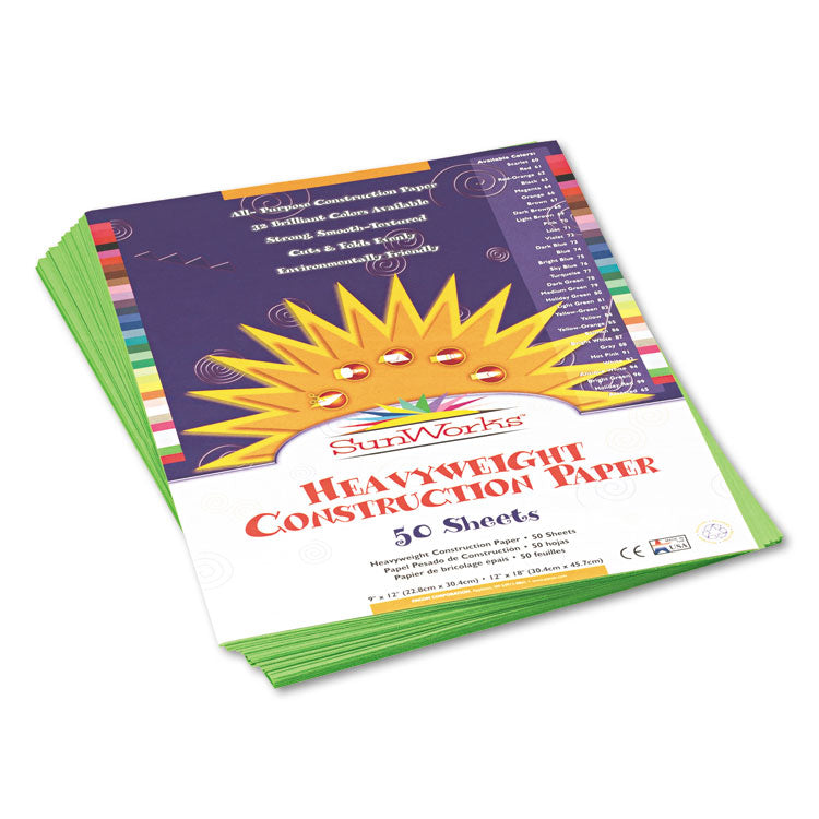 SunWorks - Construction Paper, 58 lb Text Weight, 9 x 12, Bright Green, 50/Pack