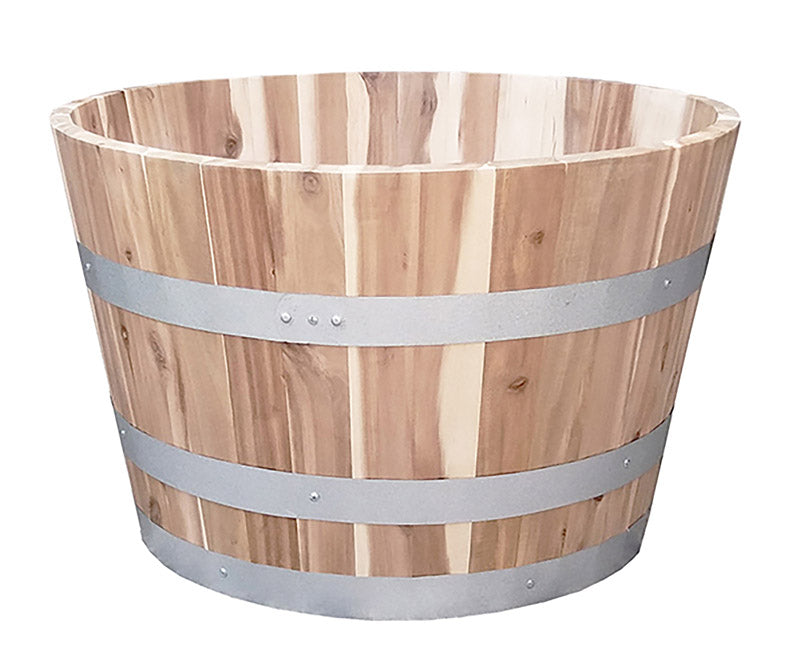 REAL WOOD PRODUCTS - Real Wood Products 16.5 in. H X 26 in. W X 26 in. D Wood Half Wine Barrel Planter Natural