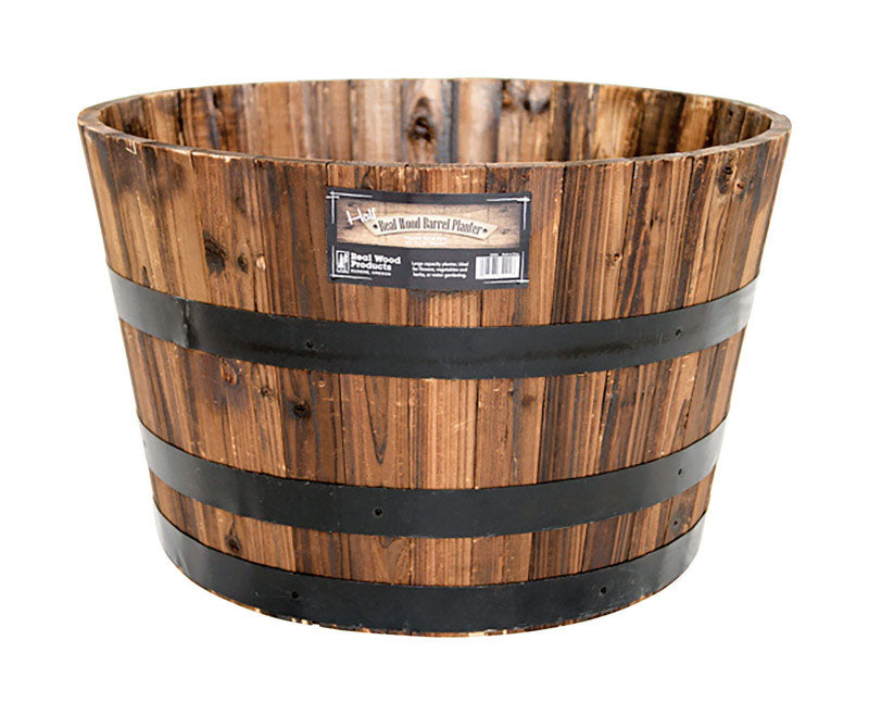 REAL WOOD PRODUCTS - Real Wood Products 16.5 in. H X 26 in. W X 26 in. D Wood Half Whiskey Barrel Planter Brown