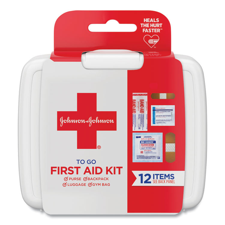 Johnson & Johnson Red Cross - Mini First Aid To Go Kit, 12 Pieces, Plastic Case