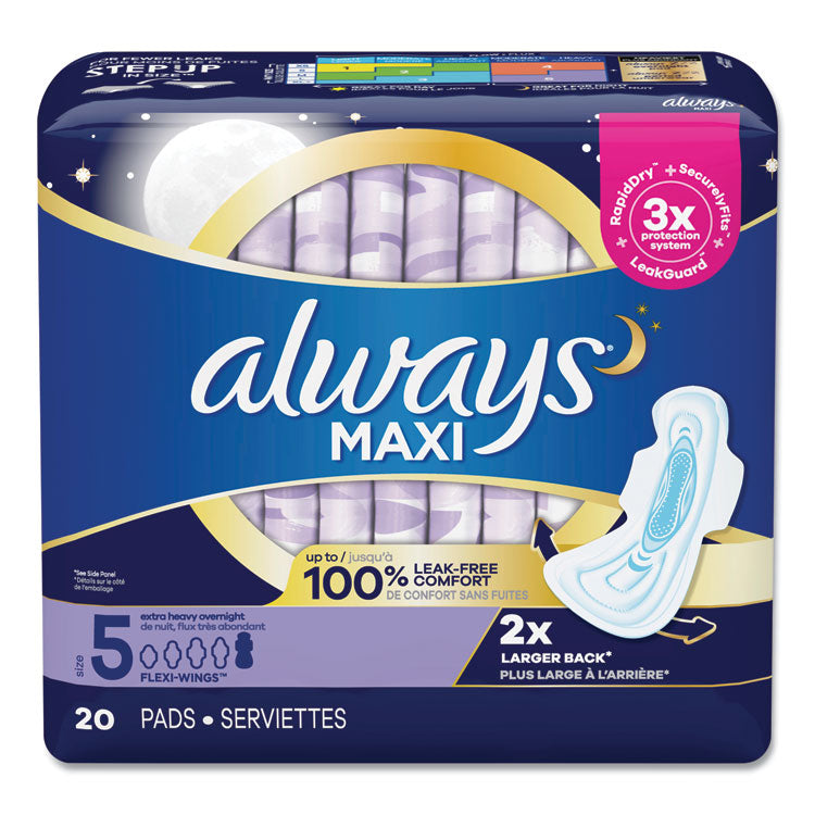 Always - Maxi Pads, Extra Heavy Overnight, 20/Pack, 6 Packs/Carton