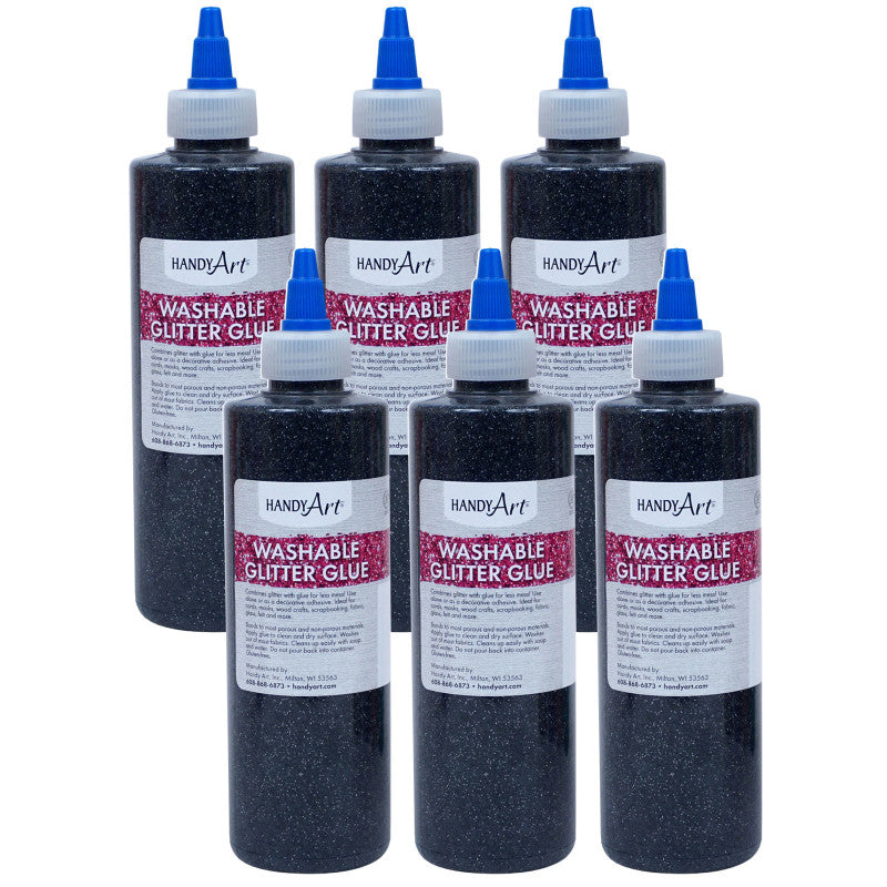 HANDY ART - Washable Glitter Glue, 8 oz., Black, Pack of 6