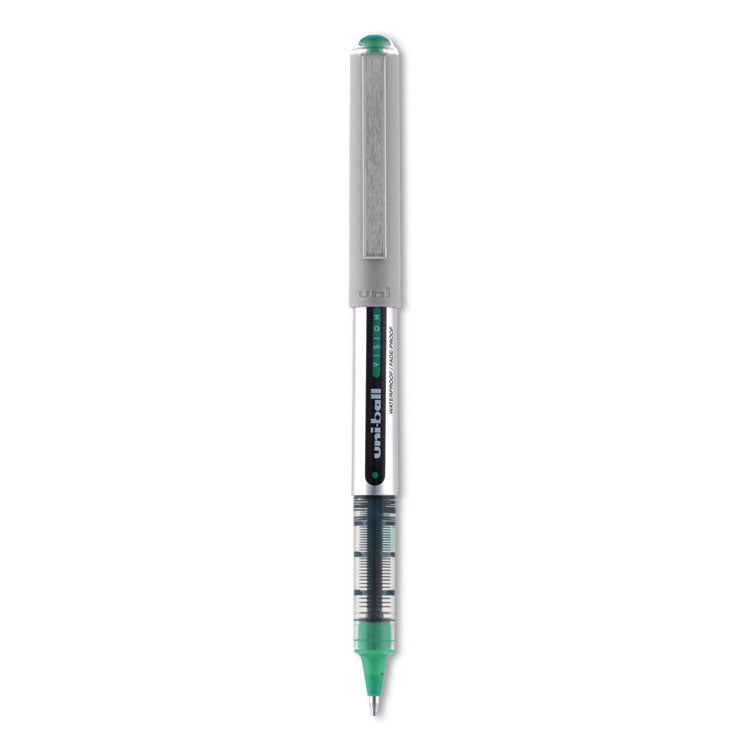 uniball - VISION Roller Ball Pen, Stick, Fine 0.7 mm, Evergreen Ink, Gray Barrel, Dozen