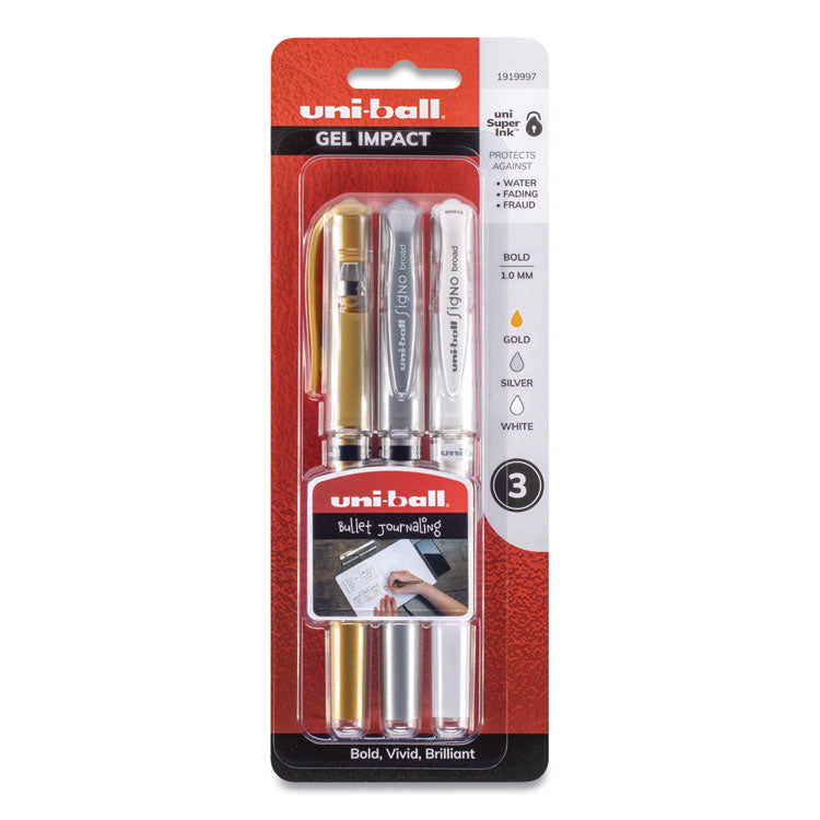 uniball - Impact Bold Gel Pen, Stick, Bold 1 mm, Assorted Marvelous Metallics Ink and Barrel Colors, 3/Pack